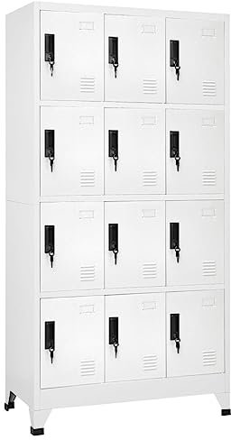 Willood Schließfachschrank mit 12 Schließfächern mkleideschrank Lüftungsöffnungen Schließfachschrank Stahlschrank Schrank Wertfachschrank Weiß 90x45x180 cm Stahl