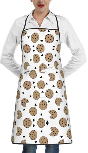 Lrtyuasq Kochschürze mit Totenkopf und süßem Kaktus, bedruckt, mit Taschen, weich und spritzwassergeschützt, Küchenbegleiter, Cookies Lebensmittelchip-Kekse, One size