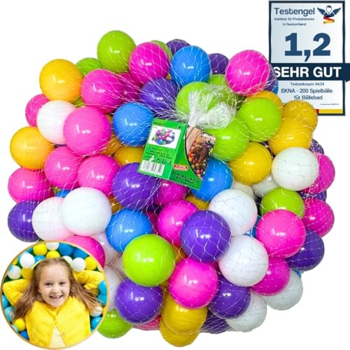 EKNA Bällebad Bälle Kinder Ø 5,5cm - 600 Spielbälle für Bällebad - Plastikbälle - Bunte Auswahl für Pool (3X Netze)