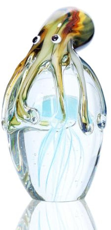 HDCRYSTALGIFTS Figurine d'animaux marins en verre soufflé faite à la main, statue d'octupus et de méduse, cadeau de Noël, décoration d'intérieur