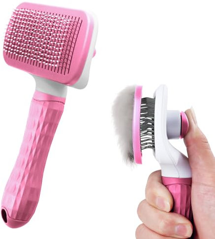 Cat/Dog Brush for Grooming - Self Cleaning Pet Shedding Brushes with Rounded Pins for Short Haired Cats and Small Dogs