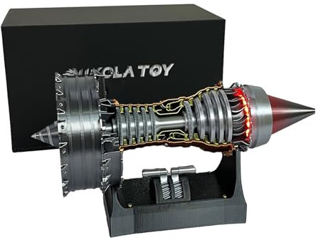 Turbofan Engine Model, Adjustable Speed TR900 Aircraft Engine Turbojet Engine Model with Light, Mechanical Science Education Toy Gift Decor for Adult (24cm)