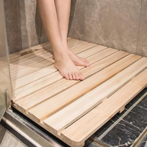 Suixtil Holz-Duschmatte für Dusche/Badewanne/Boden, Naturholz-Lattenrost-Badewanne, wasserdichtes und rutschfestes Badewannenzubehör(70 x 90 cm (27 1/2 x 35 3/8))