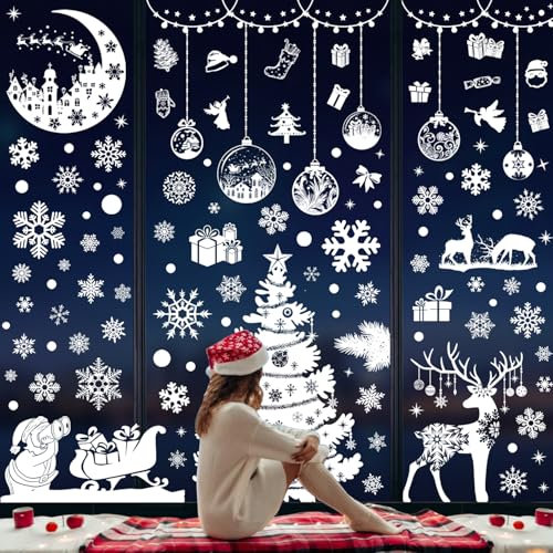 Pegatinas Navidad para Ventanas - Vinilos Reutilizables de PVC para Cristal y Escaparate - Grandes Adornos Adhesivos