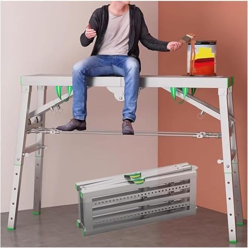 YXCMD Adjustable Height Portable Folding Scaffolding Multipurpose Work Platform Scaffold Maximum Load 400 Lbs Step Ladders for Home Engineering Workbench Folding Steel Scaffolding Ladder(120cm/3.9ft)