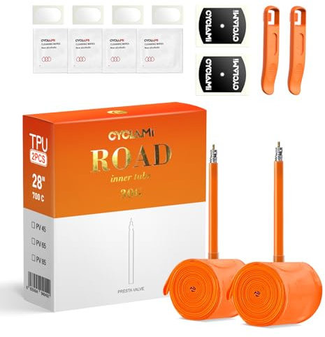 CYCLAMI 700C TPU Schlauch Rennrad 30g Ultraleichter Kompatibel mit 700 x18/23/25/28/30/32C - Fahrradschlauch 28 Zoll Presta-Ventilen 45mm/65mm/85mm (2P-700c X 18-32c (85mm Valve))