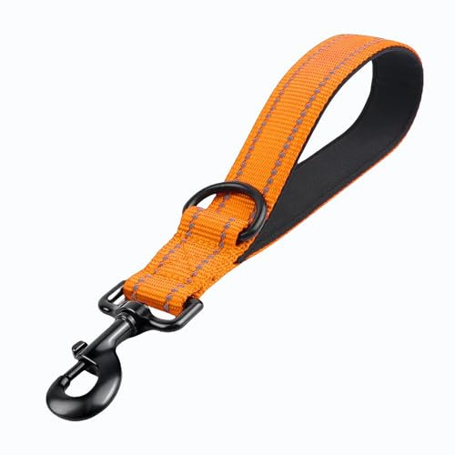 Kurzführer Hund 30cm, Hundeleine kurz mit Metallclip und Weiche Polsterung, Reflektierend Nylon Hundeleine Geeignet für Mittlere Große Hunde(Orange,S)
