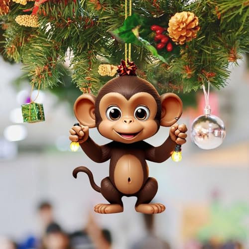 Weihnachtsaffe Hängende Ornamente Acryl 2D Christbaumschmuck Weihnachtsdeko Niedlich Monkey Christbaumanhänger Weihnachten AFFE-Figuren Anhänger Weihnachtsschmuck Weihnachtsanhänger Baumschmuck (D)