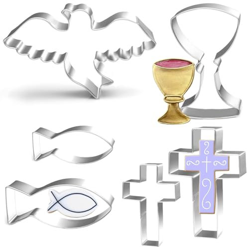 6 Stück Ausstecher Ausstechformen, Fisch Kreuz Taube Kelch Keksausstecher Ausstechform Plätzchenformen Formen, Ausstechformen Set, für Kommunion Konfirmation Taufe