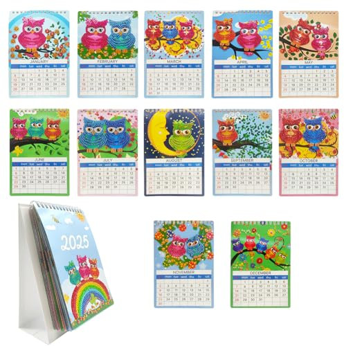 Diamond Painting Kalender 2025, DIY Diamant Malerei Calendar 2025 Tischkalender, Diamant Painting Tischkalender Tischdeko Paper Kalender Set (A)