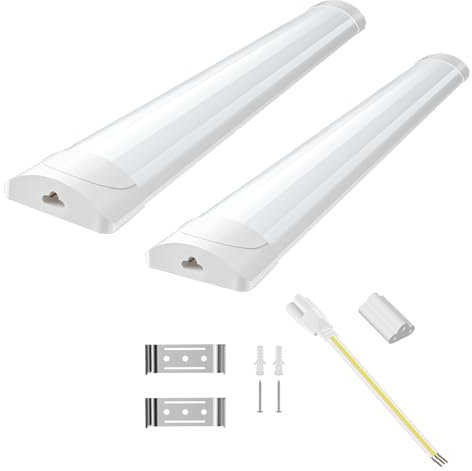 papasbox 6ft 180cm(90cm+90cm) Linkable LED Batten Light,6500K Daylight LED Fluorescent Strip Fitting for Garage,Workshop,Office,Wall,Kitchen,Shed,IP65 Waterproof Plug in Ceiling Light Strip