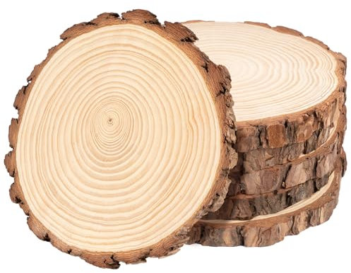 Truevaste Holzscheiben 5er Set 23-25 cm Runde Baumscheiben ohne Loch für DIY Basteln, Hochzeit, Weihnachtsdeko – Natur Holzscheiben, 15mm Dicke