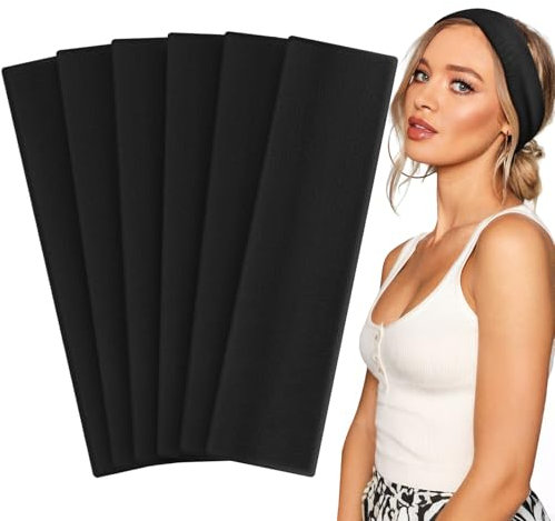 BELEVO Fascia per Capelli Donna Nera– 6 Pezzi Fascia Capelli Uomo, Moda Fascia Sportiva in Cotone Sottile, Morbida, Antiscivolo, Elastica, Ideale per Palestra, Skincare, Running, Trucco & Quotidiano
