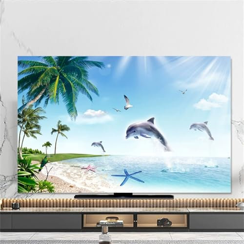 Hixingo Cubierta Antipolvo TV, Patrón Delfín 3D Cubierta Antipolvo Television Funda para Televisor Elástico Universal 32-80inch Protector de Televisión (Palmera,58-60inch)