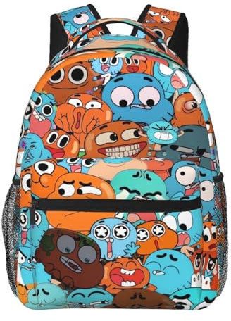 SdetYuia Anime The Amazing World of Gumball Rucksack, Segeltuch, lustig, für Paare, 3D, große Kapazität, Reisetaschen, Fitnessstudio, Tagesrucksack, Unisex, Schwarz , 41 cm