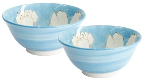 Japan-Bowls ASIATICA | Ramen Bowl Porzellan-Schalen 15 cm | Hochwertige asiatische Schüssel für Reis, Nudeln, Tapas, Udon, Müsli - Suppen-Schale mit japanischen Designs (2er Set Suiren blau)
