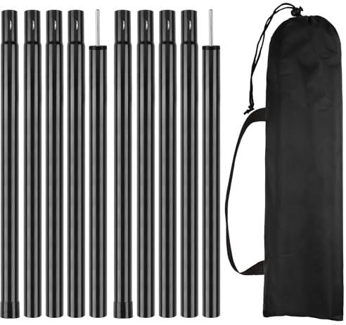 MI CASA Tent Poles Set of 2, Upgraded Heavy-Duty Steel Universal Telescopic Adjustable Aluminium Camping Tarp Awning Poles Tent Accessories for Canopy Porch Headroom Sun Shade Sail, Black