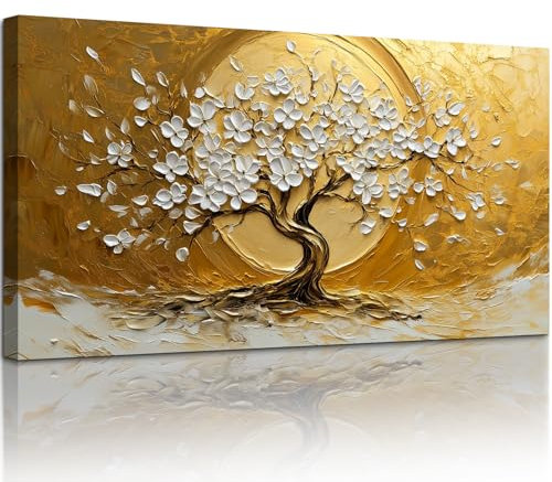 hyidecorart Quadro Moderno Soggiorno, 50x100 cm Quadri Grandi Dimensioni, Quadro Albero Della Vita Paesaggio Naturale, Stampe su Tela Decorazione Parete per Camera Ufficio Sala