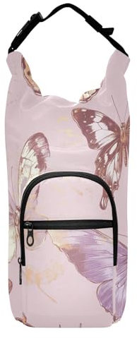 FRODOTGV Chic Rose Gold Schmetterlinge Wasserflasche Schlinge zum Spazierengehen, faltbarer Kordelzug-Rucksack mit Wasserflaschenhalter, Flaschenhalter, passend für 20/24/32/1,2 l Flaschen