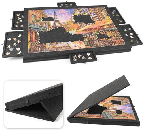 Ruication Tilting Jigsaw Puzzle Board 2-in-1 Designed Stand & Cover Lightweight Felt Jigsaw Board with 6 Drawers Portable 1000 Pieces Jigsaw Puzzle Table for Games Adults Kids Gift