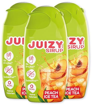 JUIZY WOW - Peach Icetea Summer Syrup - Zuckerfreier Getränkesirup (Wassersprudler kompatibel) | Natürlicher Pfirsich Geschmack - Low Calorie | Vegan 3 x 65ml