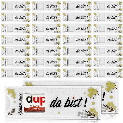 Hülle Filz Geschenk Verpackung, 30pcs Schön dass du da bist Geschenke, für Gastgeschenke Hochzeit Konfirmation Taufe Geburtstag Dankeschön Geschenk, Ohne Schokolade(Weiß)