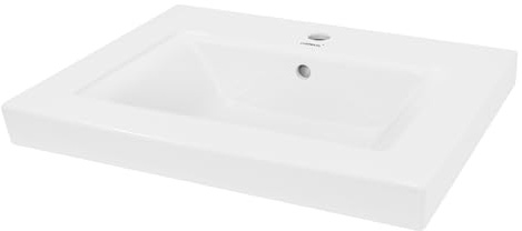 LuxeBath Waschbecken aus Keramik, Weiß, 605x465x160 mm, rechteckig, Einbauwaschbecken mit Hahnloch und Überlauf, Aufsatzwaschbecken Einbauwaschtisch Waschtisch Waschschale Waschplatz Handwaschbecken