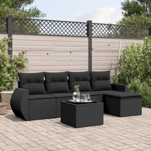 Qnhdfrt Garten Sofa Garnitur Set Schwarz PE Rattan Lounge Möbel mit Stauraum und Kissen, für Terrasse Balkon Garten