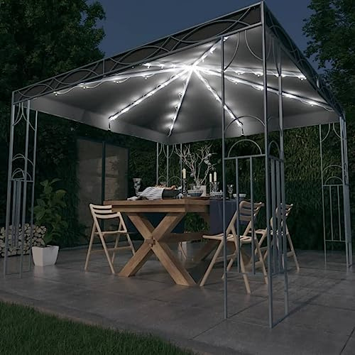 Pavillon mit LED-Lichterkette, 300x300 cm, Anthrazit, wasserabweisend, UV-Schutz, für Garten & Terrasse, ideal für Outdoor-Veranstaltungen, Robustes Stahlgestell