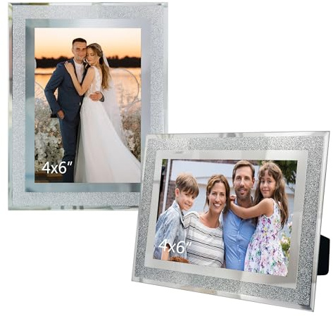 GraduationMall 2er-Set Bilderrahmen 10x15 cm Foto-Rahmen mit Kristall-Glitzer-Optik - Glasschutzhüllen für Hochzeit, Büro & Zuhause, Silber