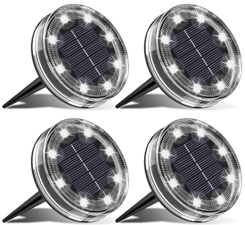LOTMOS 4 Stück Solar Bodenleuchten Aussen, 8 LED Solarlampen für Außen | IP68 Wasserdicht Solarleuchten Outdoor, Wetterfeste Gartenbeleuchtung Solar für Garten Rasen Gehweg Patio Auffahrt, Kaltweiß