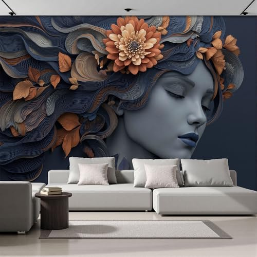Carta Da Parati Fotografica 3D Effetto Fiori Donne Rilievo, Non Include Colla, Art Nouveau Romantico Fard In Polvere Carta Per Pareti Soggiorno Camera Da Letto Sala Fotomurali Poster, 450X315Cm