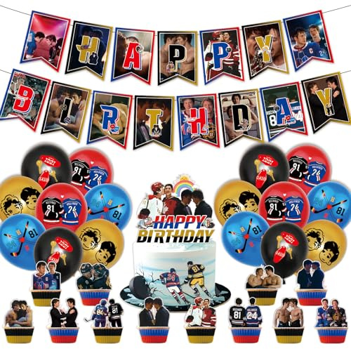 BCFSITNBH Heated Rivalry Geburtstags Deko with Happy Birthday Banner, Kuchentopper, Cupcake Topper Party Dekorationen Supplies, Gay Hockey Romance Hollander&Rozanov Heated Rivalry Merch for Fans A04