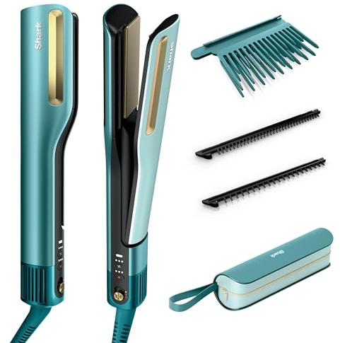 Shark SilkiPro Hair Straightener & Dryer | Ceramic Wet to Dry | HT401UKBL | HeatSense Plates | No Heat Damage | Salon-Quality Finish | All Hair Types | Storage Case - Turquoise Wave