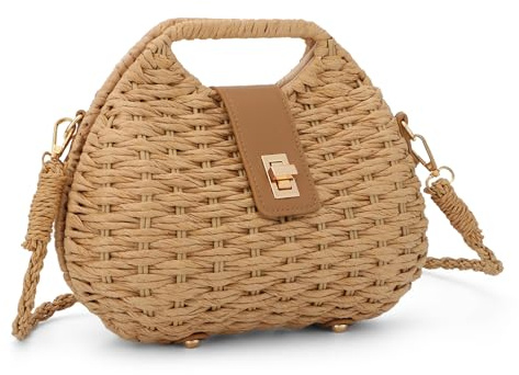 SUKUTU Sac en paille tressée avec bandoulière - Sacs à main de type pochette pour femmes - tressé à la main pour les vacances d'été
