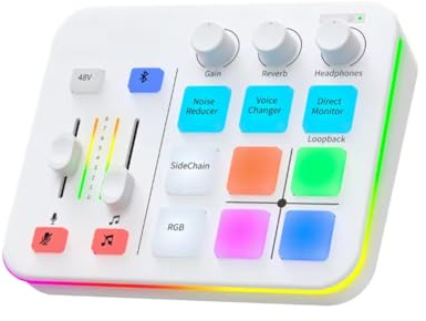 Jnchdghwa Interfaccia Microfono XLR con Illuminazione RGB A 4 Canali, Mixer Audio per Gaming, Effetti Sonori Personalizzati per Streaming