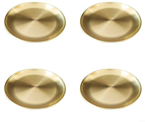 Tidevib Lot de 4 assiettes rondes en acier inoxydable pour pique-nique, camping, camping-car, cuisine en plein air, passe au lave-vaisselle (doré, 20 cm)