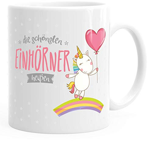 personalisierte Kaffee-Tasse die schönsten Einhörner heißen Wunschname individualisierbare Einhorn-Tasse mit eigenem Namen Unicorn Geschenk-Tasse MoonWorks® weiß unisize