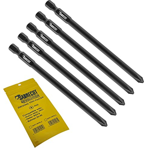 SabreCut 5pcs SCP110PH2_5 110mm PH2 Drywall Autofeed Screwdriver Bits | Compatible with Makita, single ended Phillips No.2, heavy duty forged tip improves impact resistance