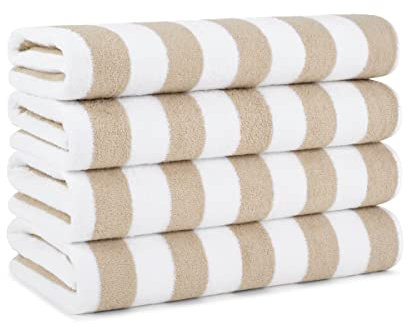 Arkwright California Cabana gestreiftes Oversized Strandtuch 4er Pack Ringgesponnene Baumwolle Doppelgarnstärke - Perfektes Pool-Handtuch, Strandtuch, Badetuch (Extra groß, 76,2 x 177,8 cm) (Beige)