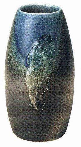 Shigaraki Pottery Japanische Blumenvase Kado Ikebana, braun und blau glasiert