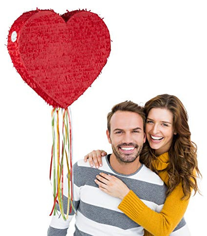 Relaxdays, rot Herzpinata zum Aufhängen, Kinder & Erwachsene, selbst Befüllen, Hochzeit, Verlobung, Valentinstag, Pinata, Papier, einzeln