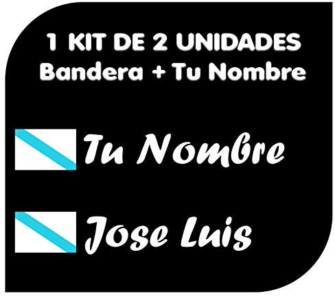 Pegatina Vinilo Bandera Galicia + tu Nombre - Bici, Casco, Pala De Padel, Tablas Skate, Coche, Moto, etc. Kit de Dos Vinilos (Pack Fuentes 1)
