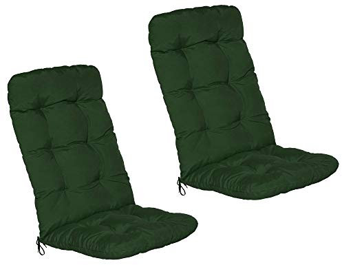 Beautissu 2er Set Hochlehner Auflagen 120x50x8cm - Sitzpolster Set für Gartenstühle Outdoor Stuhlkissen hoch – Gartenstuhlauflage für Hochlehner in Dunkelgrün - Flair HL