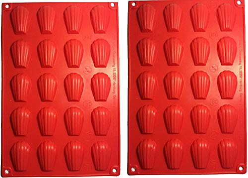 Mini-Madeleins-Backblech, 2 Stück, Madeleine-Silikon-Backform, 20 Mulden, Madeleine-Silikonform, rote Jakobsmuschelform, Madeline-Dosen zum Backen von Kuchen, Schokolade, Süßigkeiten, Keksen
