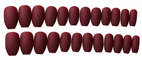 Minkissy Wine Red Coffin Nails Full Cover Matte False Nails French Acrylic Press On Nails for Women,24pcs