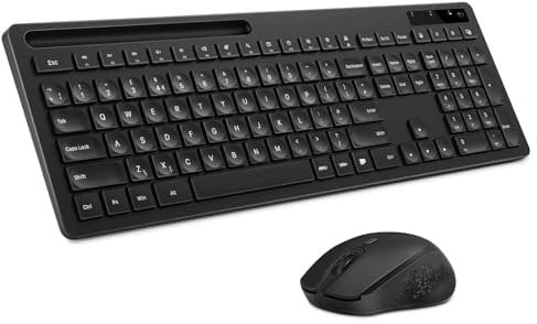 Wireless Keyboard and Mouse, seenda 2.4G Wireless Keyboard Mouse Set with USB Receiver, Full Size with Phone Holder for Windows PC Laptop Desktop Computer, Black
