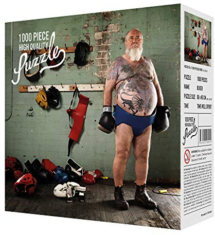 Schwieriges Puzzle aus 1000 Teile für Erwachsene, Anspruchsvolles und ausgefallenes Sport Motiv, Alter Boxer, 68 x 48 cm