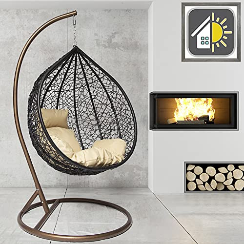 GOODS EMPORIUM Premium Hanging Egg Chair Outdoor Garden Swing Chair Hammock Chair with Cushions - FREE COVER INCLUDED (Medium, Brown - Black - Beige)