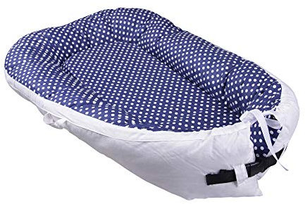 QIROG Neugeborenes Babybett Bionisches Uterusbett Babybett Nickerchen Nest Tragbares Kinderbett Babybett-35 Königsblauer Punkt_80 * 50 * 10 cm
